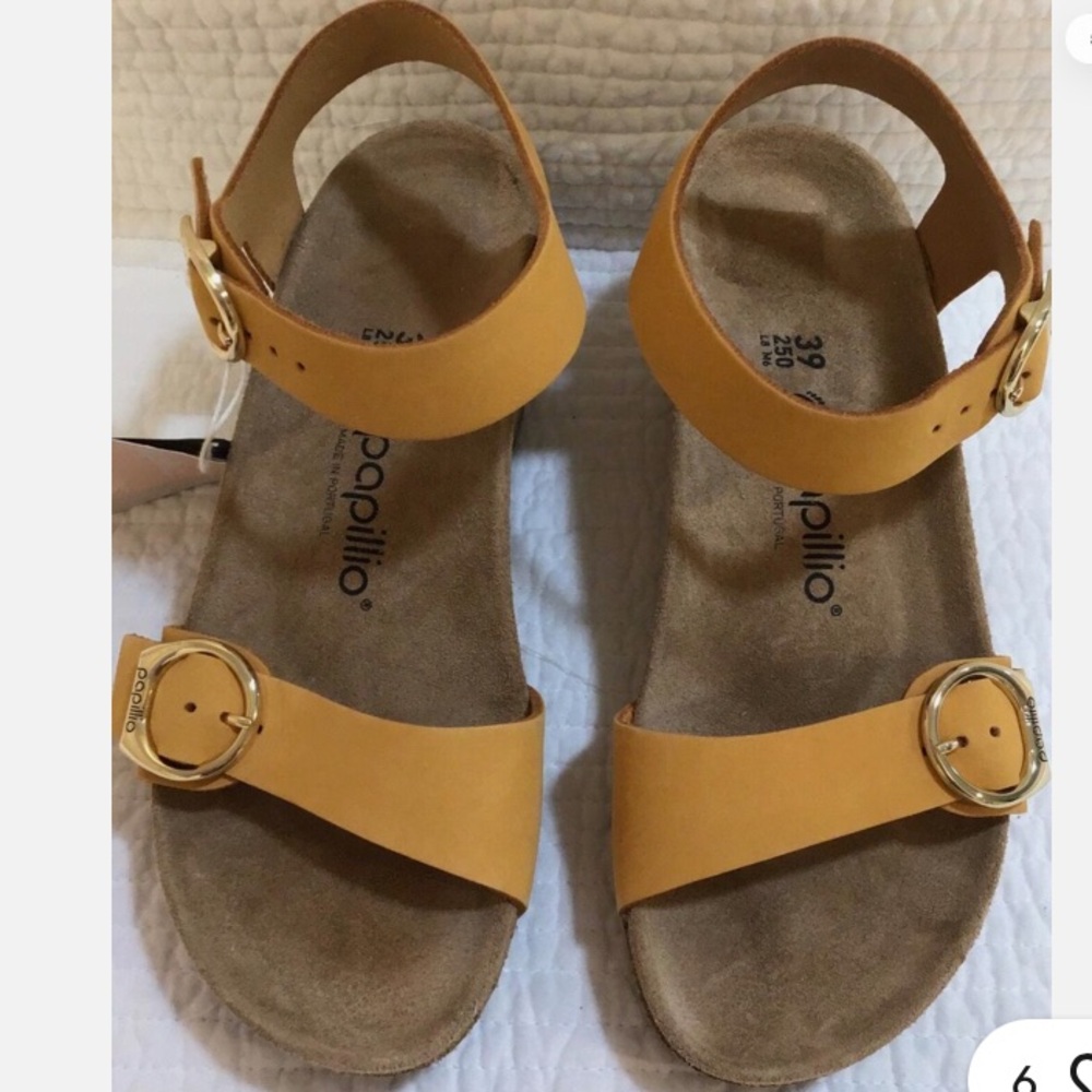 Birkenstock Papillio Nib Soley Ring Buckle Wedge Leather Apricot Womens shoes